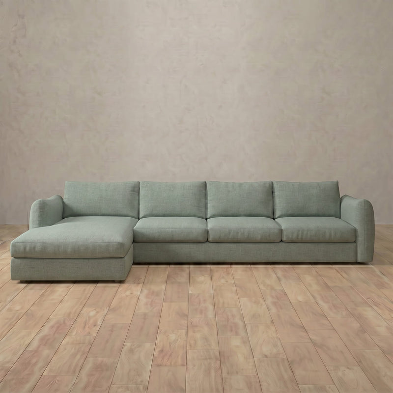 Contemporary Italian Sofa  Chaise Sectional (142") — Sage