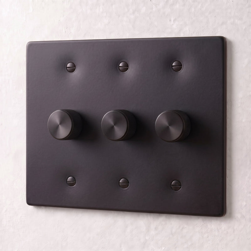 Brass Dimmer Switch — 3 Gang · Night Black