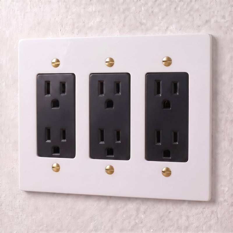Brass Outlet — 3 Gang · White with Brass