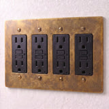 Vintage Brass with Patina::4 Gang::GFCI