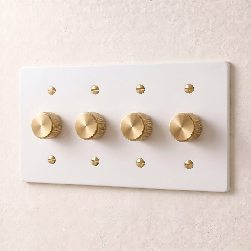Brass Dimmer Switch — 4 Gang · White with Brass
