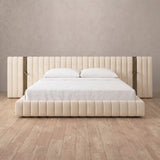 Performance Leather Cream — Extended Headboard with Integrated Lighting
