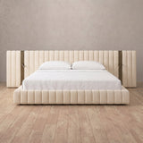 Performance Leather Cream — Extended Headboard with Integrated Lighting