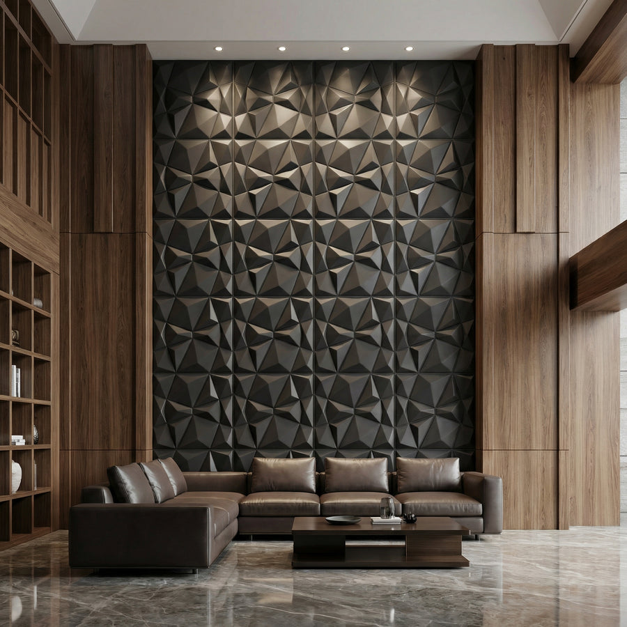 Diamond Fever Square 3D Leather Wall Panel in Black