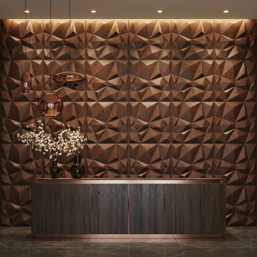 Diamond Fever Square 3D Leather Wall Panel in Cowboy Leather