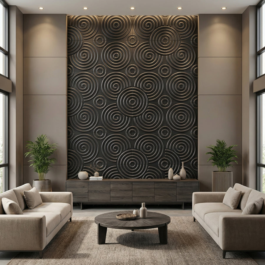 Hypnotized Square 3D Leather Wall Panel in Black