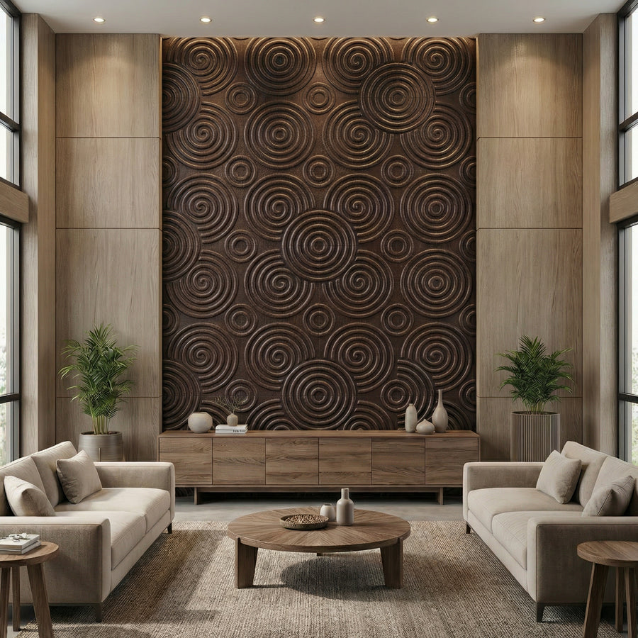 Hypnotized Square 3D Leather Wall Panel in Dark Brown