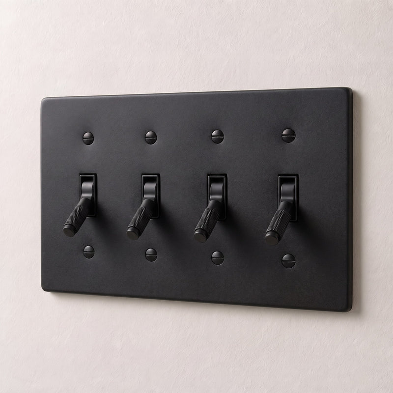 Brass Toggle Switch — 4 Gang · Night Black