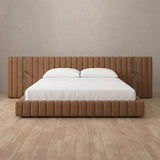Linen Blend Cognac — Extended Headboard with Integrated Lighting
