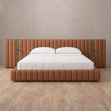 Performance Leather Cognac — Extended Headboard with Integrated Lighting