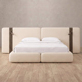 Performance Leather Cream — Extended Headboard with Integrated Lighting