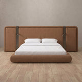 Linen Blend Cognac — Extended Headboard with Integrated Lighting