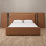 Performance Leather Cognac — Extended Headboard with Integrated Lighting