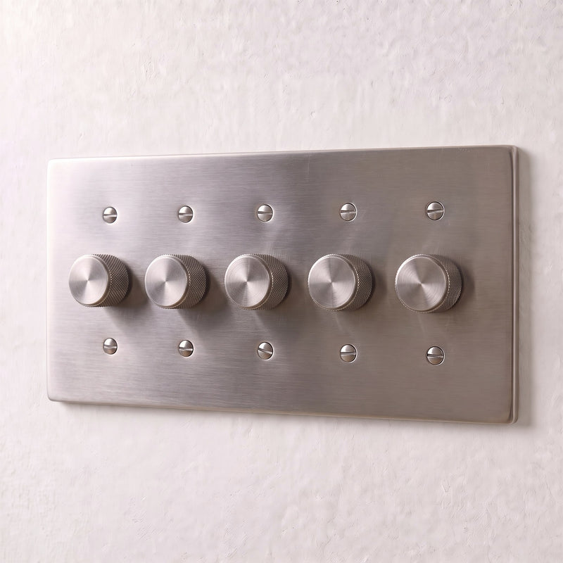 Brass Dimmer Switch — 5 Gang · Stainless Steel