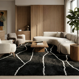 Black & White Abstract Lines Moroccan Rug