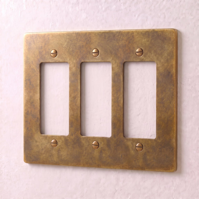 Brass Wall Plate — 3 Gang · Vintage Brass with Patina