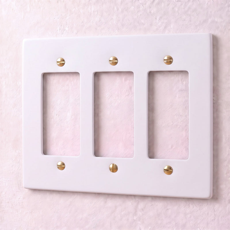 Brass Wall Plate — 3 Gang · White with Brass