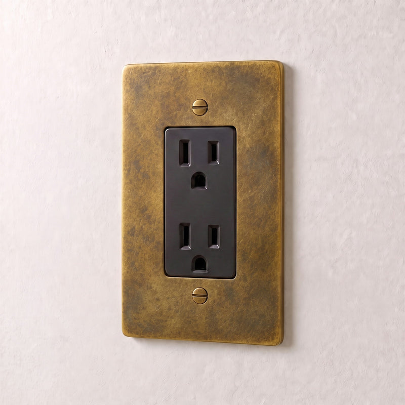 Brass Outlet — 1 Gang · Vintage Brass with Patina