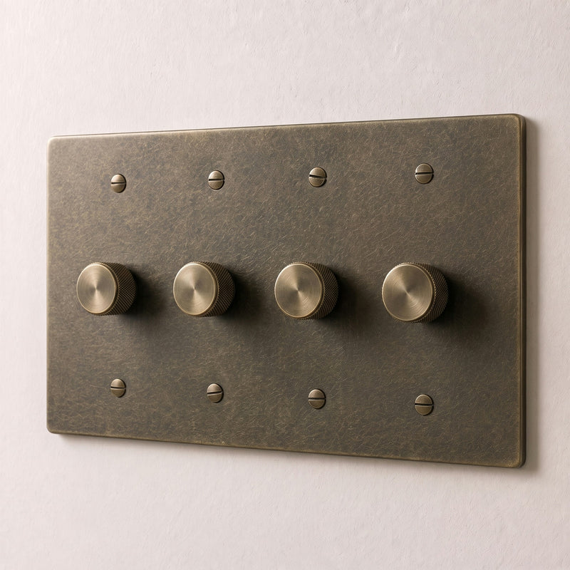 Brass Dimmer Switch — 4 Gang · Bronze with Patina