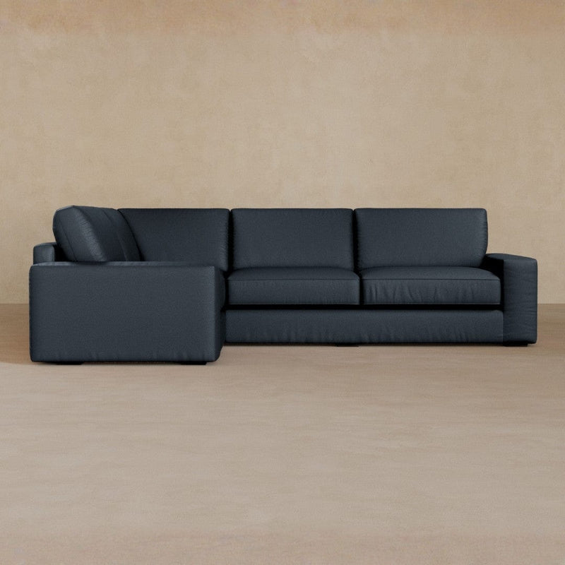 3 Seater Sectional-Top Grain Leather-Navy
