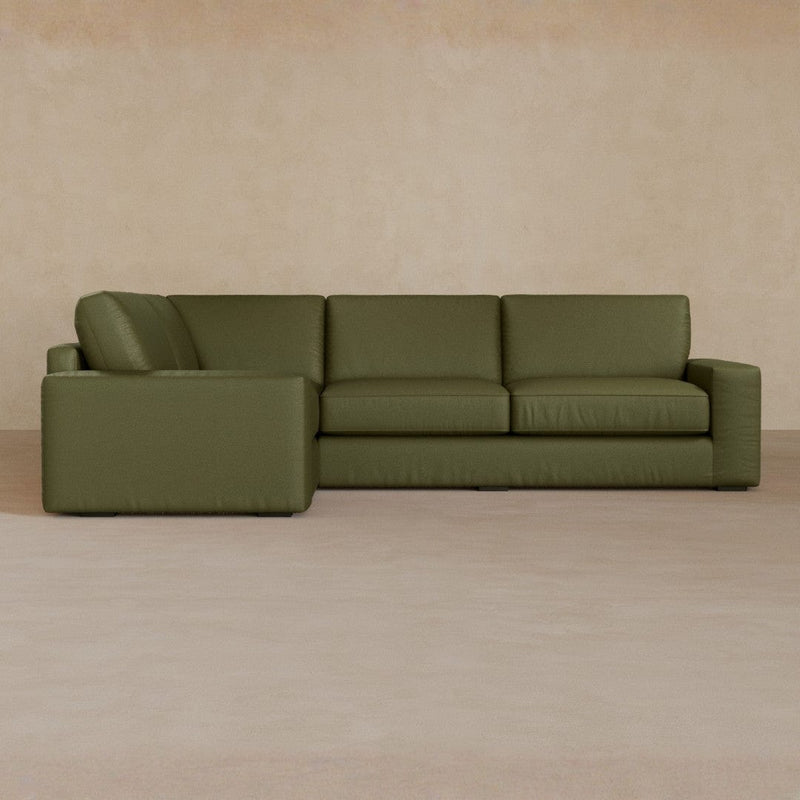 3 Seater Sectional-Top Grain Leather-Olive