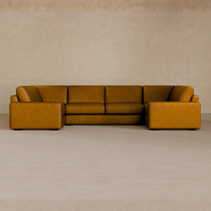 Large Sectional-Full Grain Leather-Camel