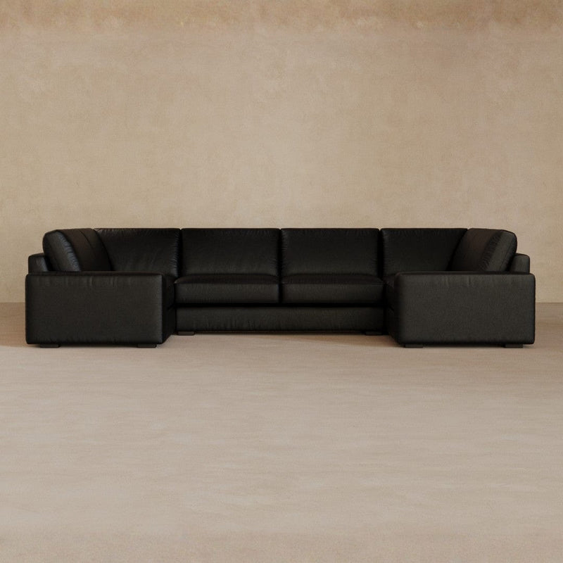 Large Sectional-Full Grain Leather-Charcoal