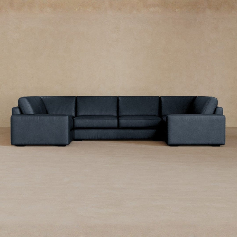 Large Sectional-Full Grain Leather-Navy