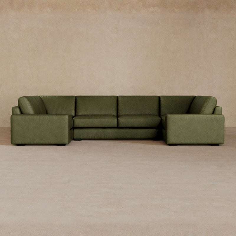 Large Sectional-Full Grain Leather-Olive