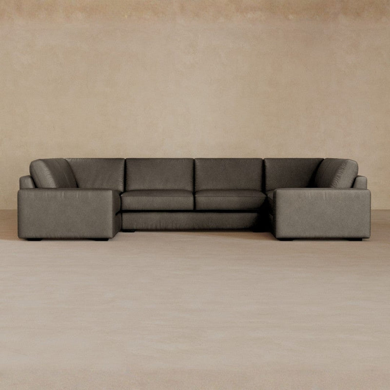 Large Sectional-Full Grain Leather-Stone