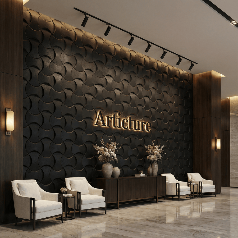 Coco Geometric 3D Leather Wall Panel in Black