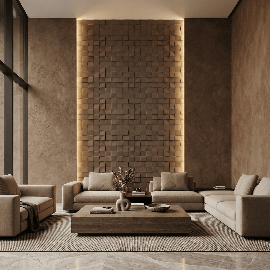Ubiquitous Square 3D Leather Wall Panel in Brown