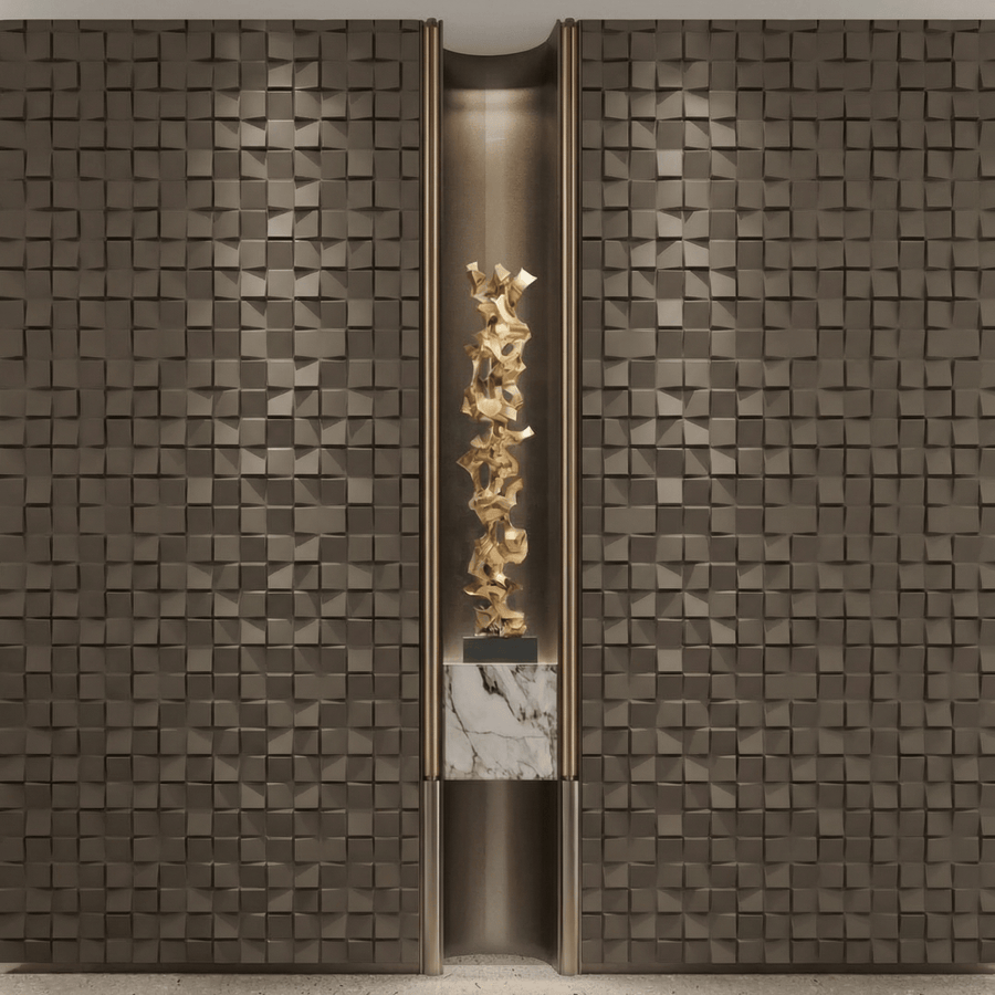 Ubiquitous Square 3D Leather Wall Panel in Brown Grey