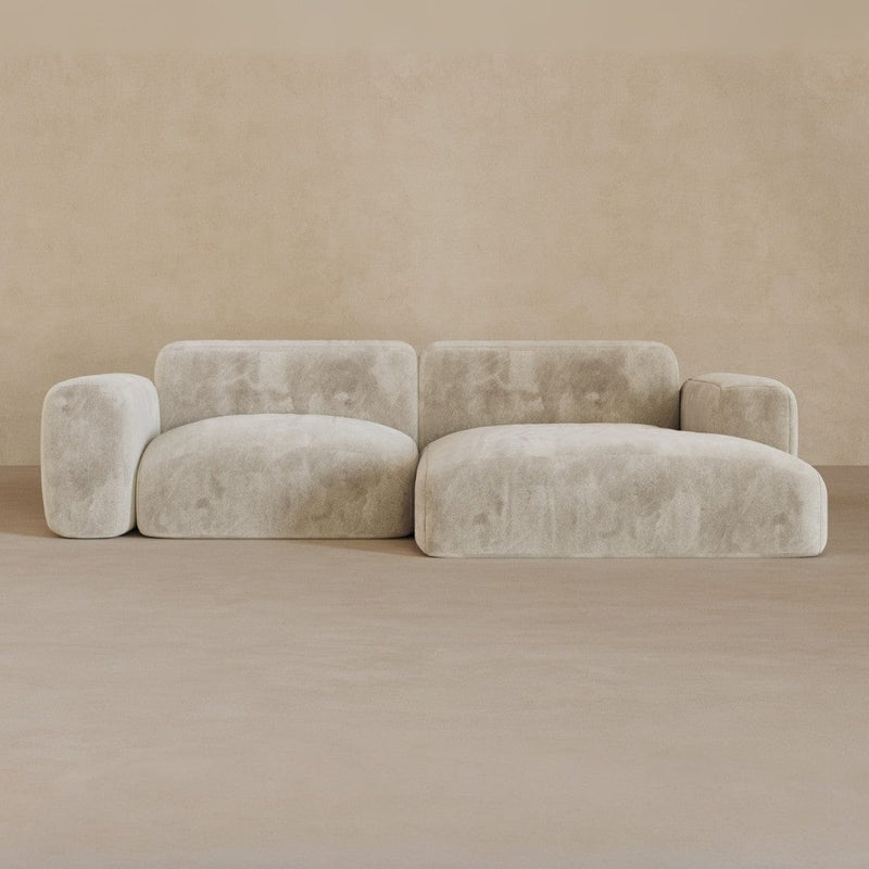 2 Seater Left Chaise-Velvet-Alabaster