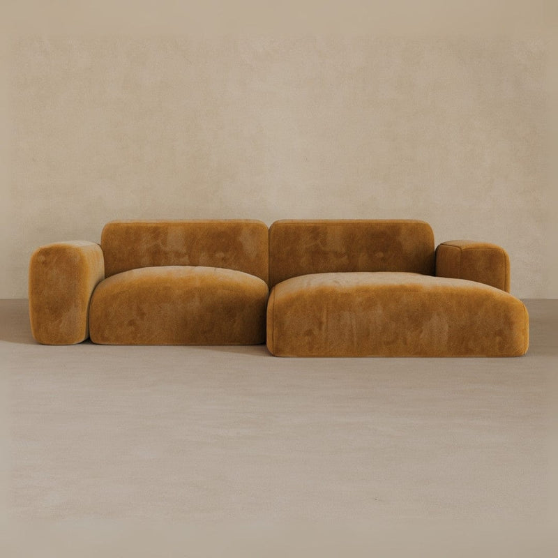 2 Seater Left Chaise-Velvet-Camel