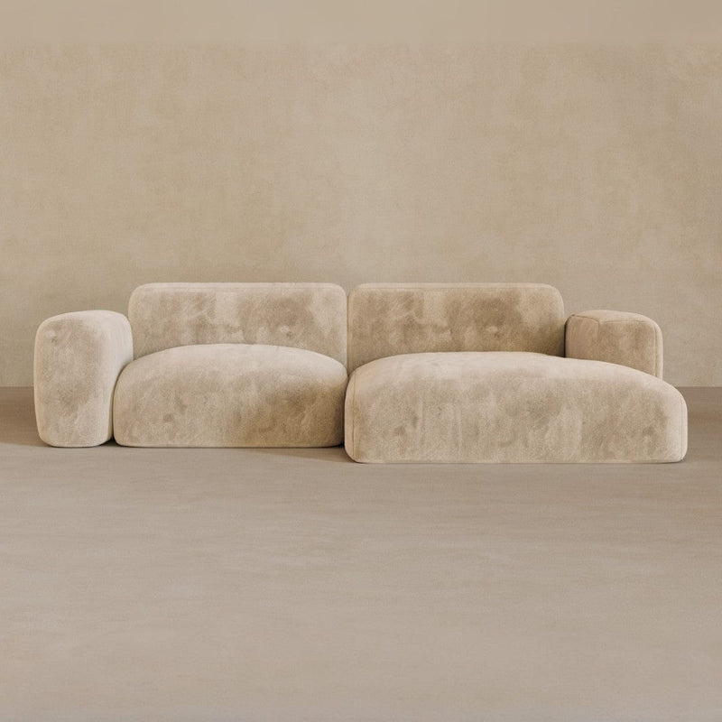 2 Seater Left Chaise-Velvet-Chalk