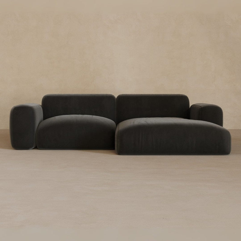 2 Seater Left Chaise-Velvet-Charcoal