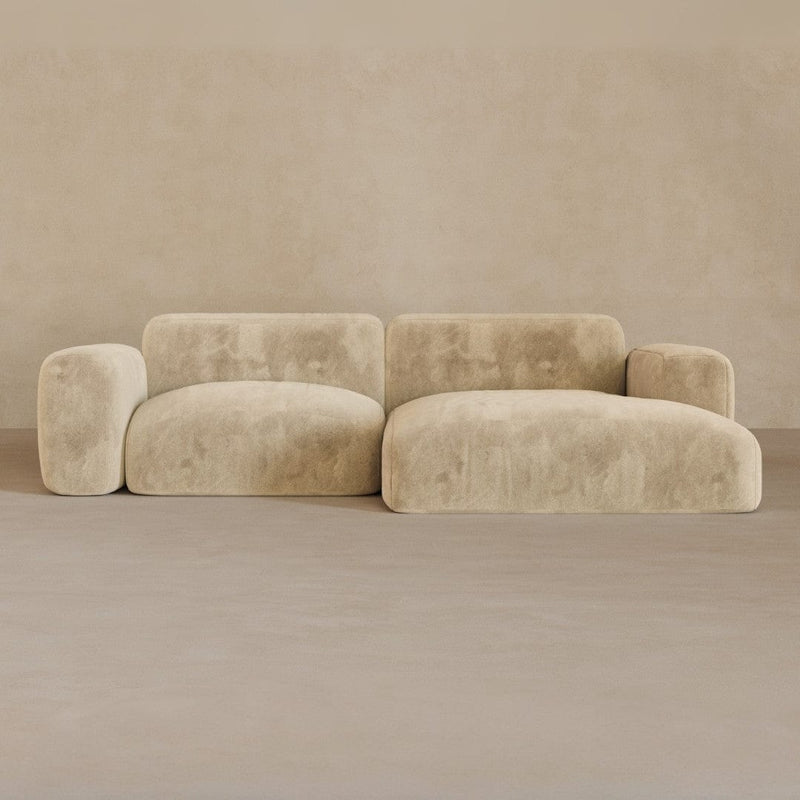 2 Seater Left Chaise-Velvet-Fawn
