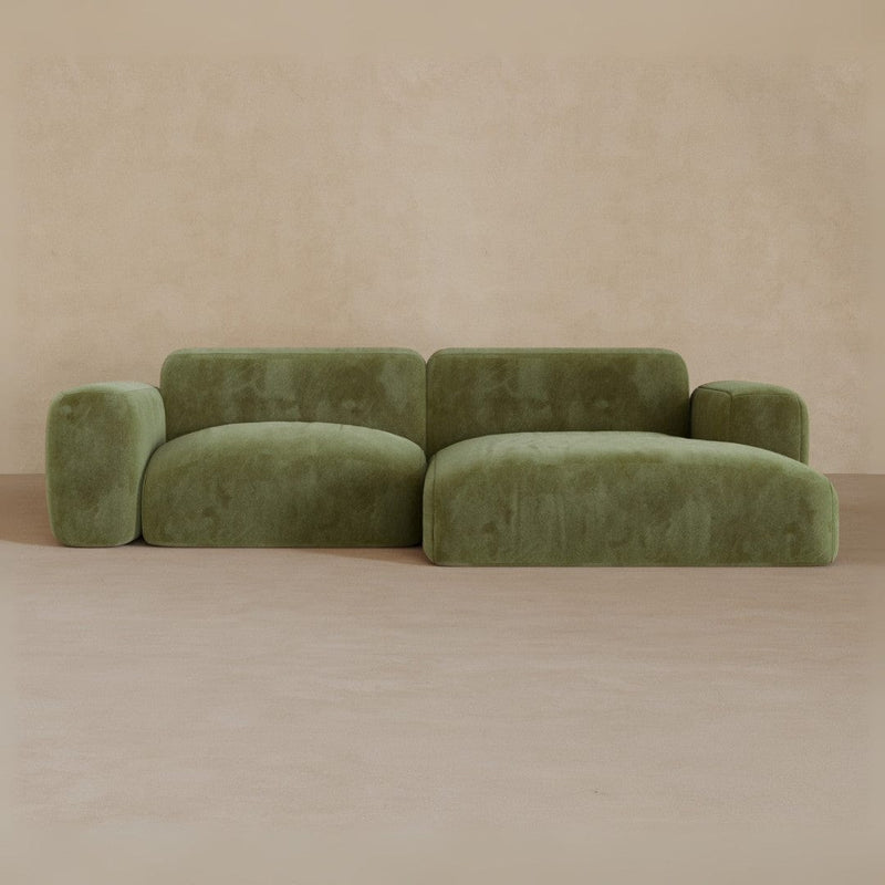 2 Seater Left Chaise-Velvet-Olive