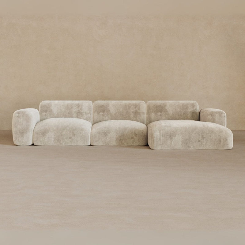 3 Seater Left Chaise-Velvet-Alabaster