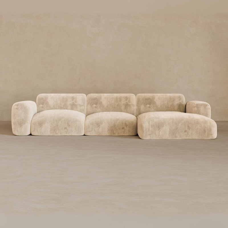 3 Seater Left Chaise-Velvet-Chalk
