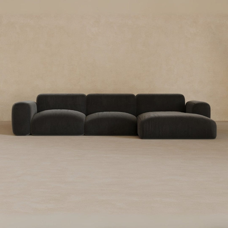 3 Seater Left Chaise-Velvet-Charcoal