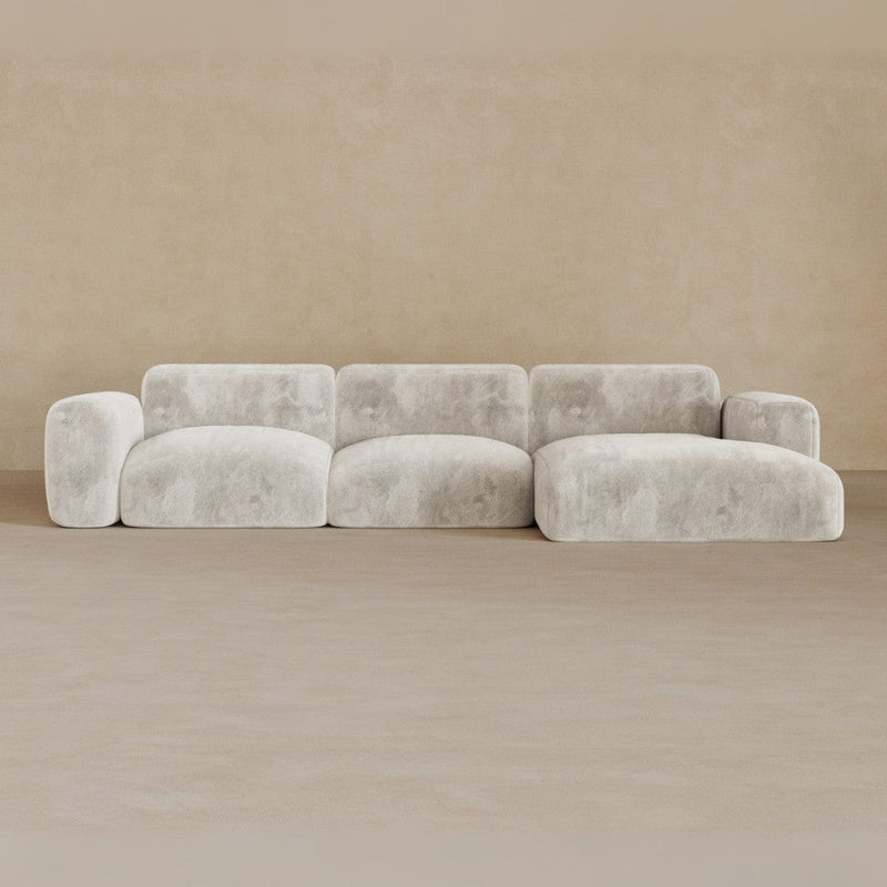3 Seater Left Chaise-Velvet-Ivory
