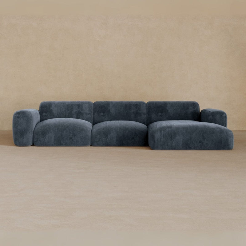 3 Seater Left Chaise-Velvet-Navy
