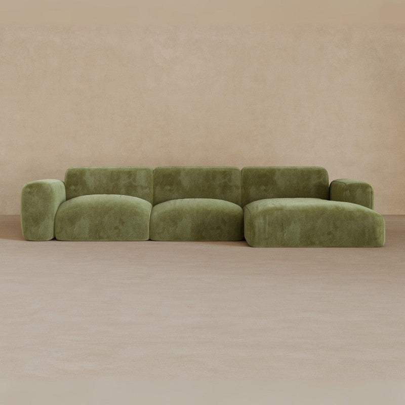 3 Seater Left Chaise-Velvet-Olive