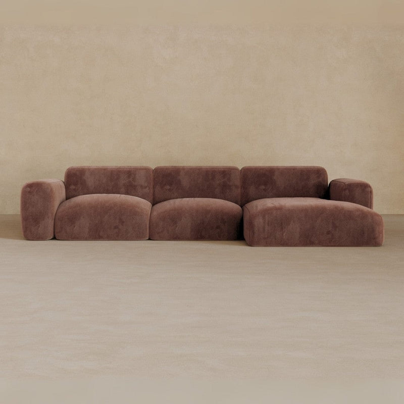 3 Seater Left Chaise-Velvet-Oxblood