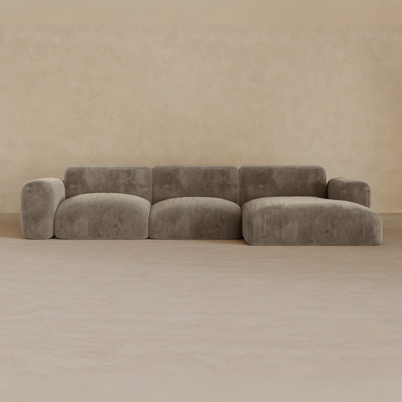 3 Seater Left Chaise-Velvet-Stone
