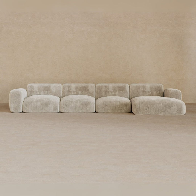 4 Seater Left Chaise-Velvet-Alabaster