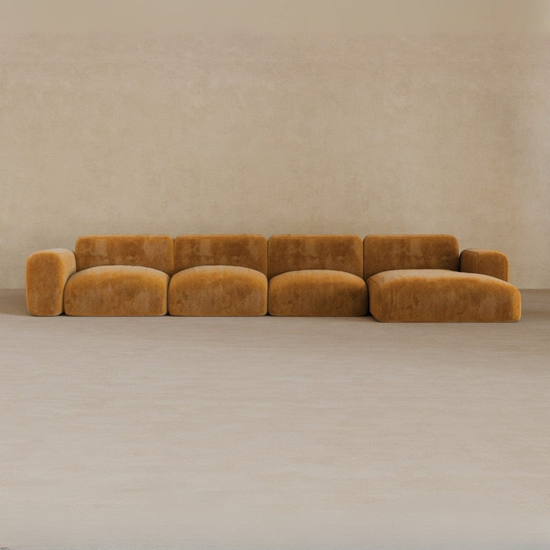 4 Seater Left Chaise-Velvet-Camel