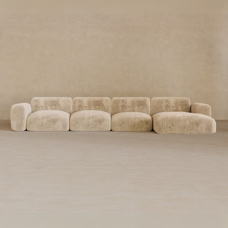 4 Seater Left Chaise-Velvet-Chalk